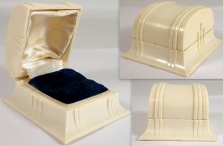 Antique Vtg Art Deco Celluloid Blue Velvet Jewelry Ring Presentation Display Box