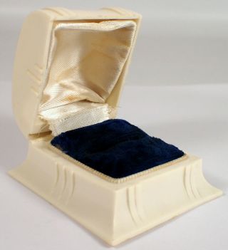 Antique Vtg Art Deco Celluloid Blue Velvet Jewelry Ring Presentation Display Box 3