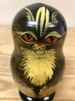 Vintage Hand Crafted Cat Russian Nesting Doll 3