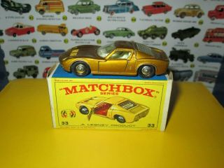 Matchbox Lesney 33 Lamborghini Miura P400 Rare Gold Shiny Paint W/original Box