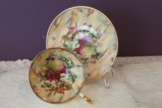 Vintage Old Royal Bone China England Teacup And Saucer - Fruits Pattern