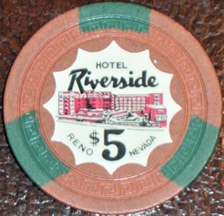 Old $5 Riverside Hotel Casino Poker Chip Vintage Antique Small Key Reno Nv 1954