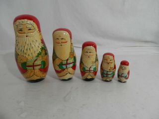 Vintage Santa Christmas Matryoshka Nesting Dolls Wooden Russian Set Of 5