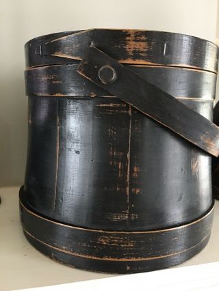 Vintage Black Painted Firkin 7.  5” Tall