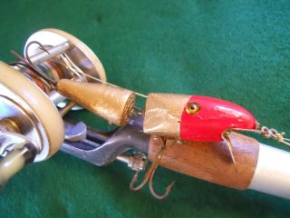 Old Vintage Pflueger Jointed Palomine Wood Fishing Lure W/ Perfect Glass Eyes