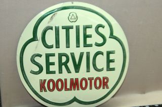 Rare Vintage Cities Service Koolmotor Oil Embossed Metal Sign Gas Oil Farm