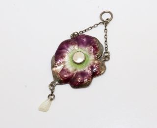 A Pretty Antique Victorian Arts & Crafts Sterling Silver Enamelled Pearl Pendant