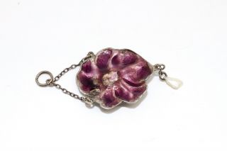 A Pretty Antique Victorian Arts & Crafts Sterling Silver Enamelled Pearl Pendant 3