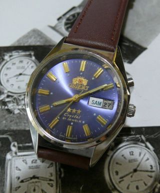 Rare Mens German Version Orient 3 Star Crystal 21 Jewels Automatic Wrist Watch