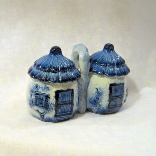 Very Rare Vintage Noritake Blue Condiments Caddy – Cottage Huts - Delft Blue