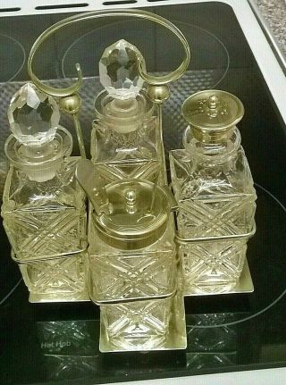 Vintage Glass And Silver Plate Epns Cruet Set By C.  W.  S
