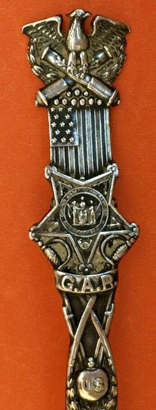 Rare Figural G.  A.  R.  Great Army Of The Republic Sterling Silver Souvenir Spoon