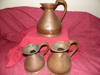 3× Antique Copper Haystack Jugs Small Medium And Large