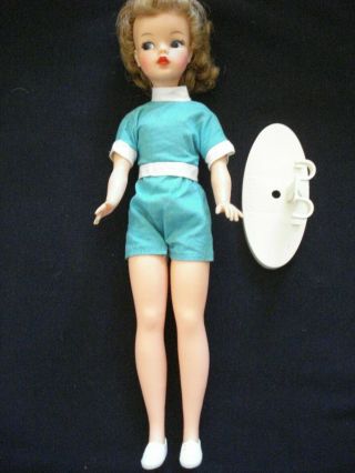 Vintage Ideal 1960 ' s Honey Blonde Tammy Doll w/ stand & jumpsuit Cond 2