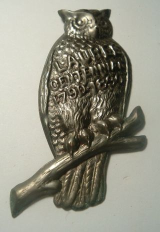 Antique Owl Metal Ornament Laurel Centennial 1790 - 1890 - Delaware / Maryland