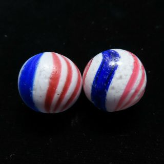 Two Peppermint Marbles With Flaws 3/4 " Antique German Handmade Marbles