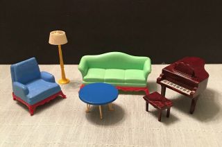 Renewal Dollhouse Plastic Living Room Furniture: Sofa,  Chair,  Piano,  Bench,  Table