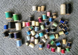 60 Antique Wooden Spools Of Thread,  Coats Clark 