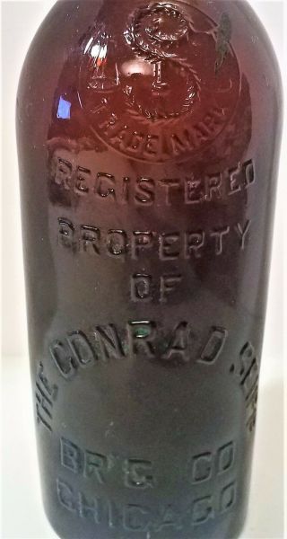 Rare Antique Conrad Seipp Brewing Co.  Chicago Embossed Raised Letter Beer Bottle