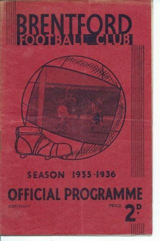 Rare Brentford V Middlesbrough Prog 18th January 1936 35/36 Season