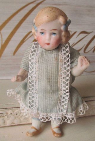 Antique Small 4 " Bisque Doll Limbach? Molded Hair Bows