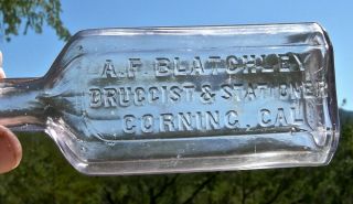 Ca 1890s Corning California (tehama Co) Rare " Druggist & Stationer " Drug Bottle