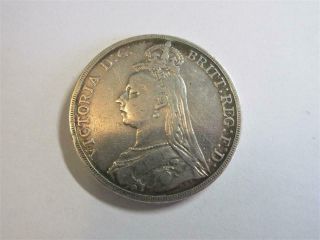 Antique Queen Victoria Silver Uk Crown Coin C1889 1