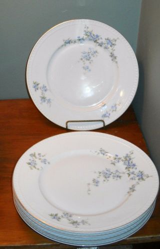 Six Vintage Germany Ohme Blue Foral Dinner 9 1/2 " Plates