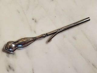 Antique Victorian Sterling Handle Mother Of Pearl Hair Curling Iron