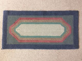 Antique/vintage Wool Handmade Hooked Rug,  Geometric Design,  36”x18”