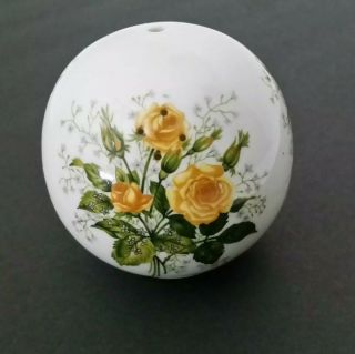 Vintage Porcelain Round Pomander Potpourri Ornament Ball Floral Yellow Roses