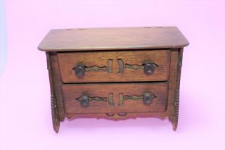 Vtg Antique Dollhouse Miniature Furniture Wood Fretwork Rare Dresser Bureau