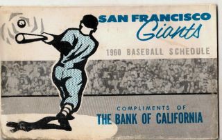 Rare 1960 S.  F.  Giants Pocket Schedule Compliments Of The Bank Of California