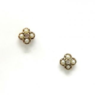 Nyjewel Estate Antique 10k Gold Rose Cut Diamond Pearl Screw Back Earrings