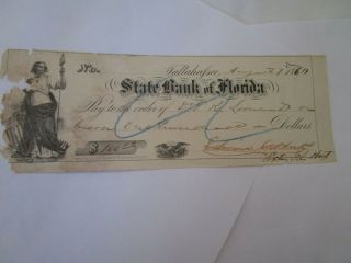 Rare 1860 Old Florida State Bank Of Fl With Vignette Autograph Edwin Hoit