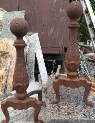 Rare Hard To Find Antique Cast Iron Andirons