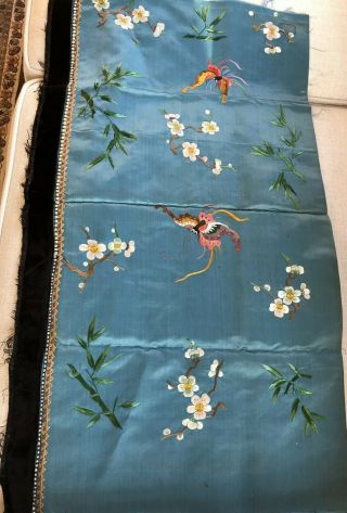 Antique Chinese Silk Hand Embroidered Robe Sleeve Panel Butterflies Velvet Edge
