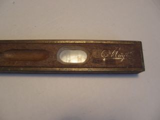 MAYS VINTAGE ANTIQUE BRASS AND WOOD CARPENTRY LEVEL 24 