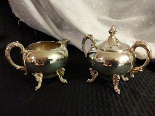 Vintage Sheridan Silver On Copper Footed Sugar And Creamer