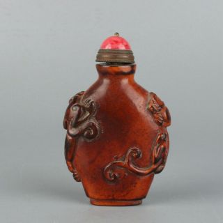 Chinese Exquisite Handmade Beast Carving Antlers Snuff Bottle