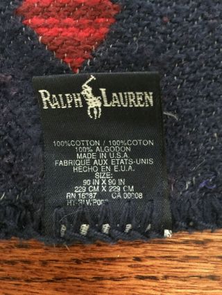 RARE Vintage Ralph Lauren Cartwright Aztec Queen 100 Cotton Blanket Made In USA 3
