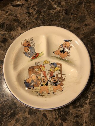 Antique Patriotchina Walt Disney Three Little Pigs Porcelain Divided Child Plate