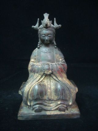 Very Rare Old Chinese Gilt Bronze " Guanyin " With Birds Buddha Statue