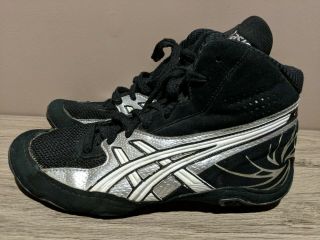 Rare Asics Cael V4.  0 Black Gray Silver Wrestling Shoes Size 6 J901y