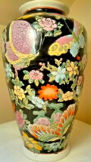 Antique Chinese Vase Black Enamel Cloisonne Vase Butterflies Flowers Qing era ? 3