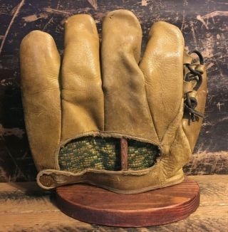 1930s Pennant Semi Pro Tunnel Loop Vintage Baseball Glove Mitt Old Antique 2
