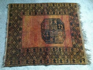 Vintage Hand Made Traditional Rug Wool Brown Small Rug 42 X 36 Inches