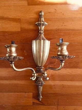 Antique Turn Of The Century/victorian Ornate Gilt Brass Electrified Wall Sconce