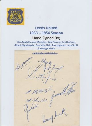 Leeds United 1953 - 1954 Rare Autographed Book Page 9 X Signatures