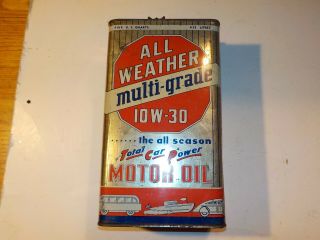 Rare Penfield Petroleum Metropolitan Oil All Weather Motor Oil Can 5 Quart 1940